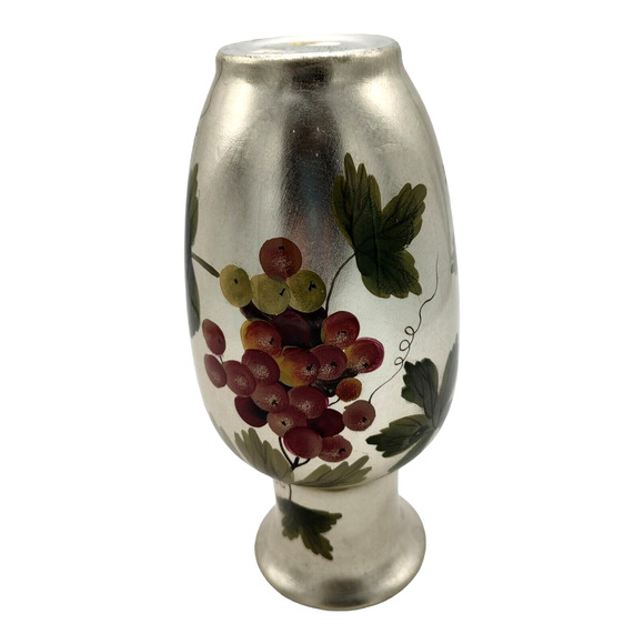 Andrea by Sadek 1970s Handpainted Ceramic Silver Vase Grapes and Leaves (b) - Picture 4 of 11